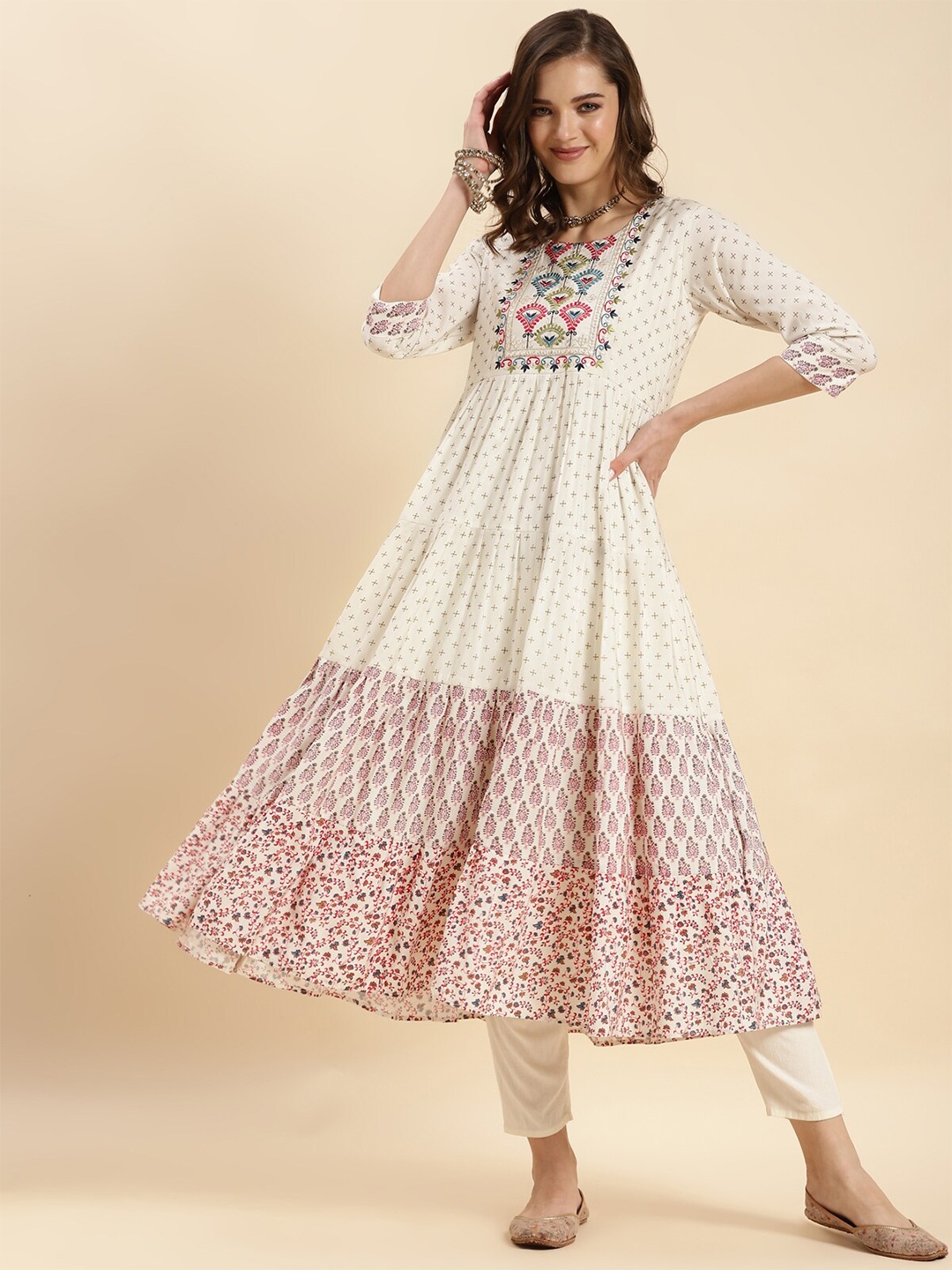 Rangita Ethnic Motifs Printed Anarkali Kurta, White
