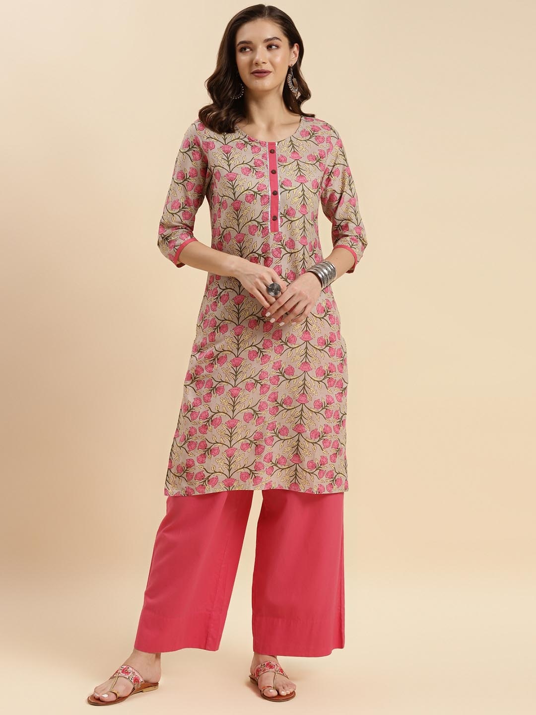 

Rangita Printed Straight Kurta, Beige