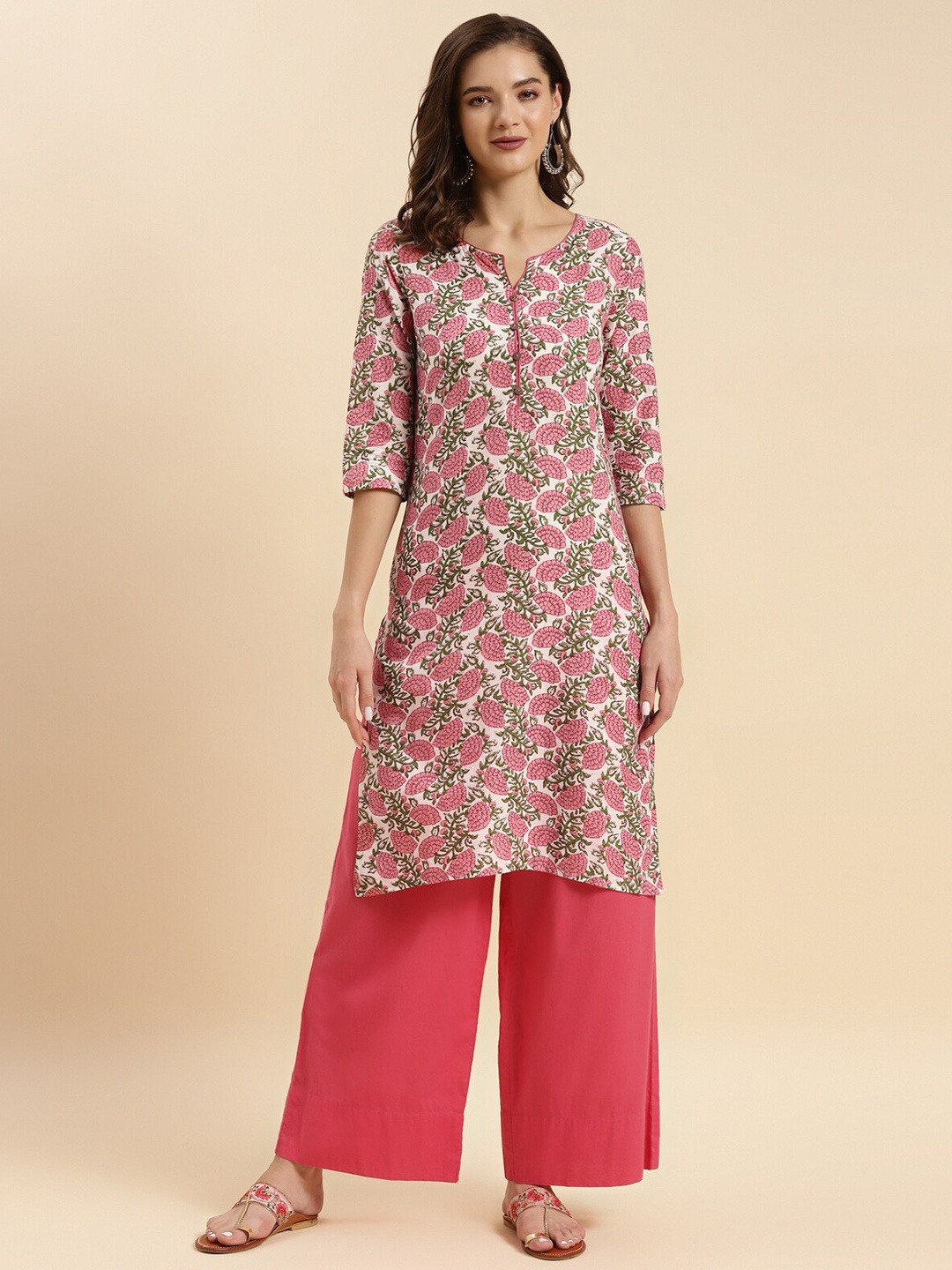 

Rangita Floral Printed Pure Cotton Straight Kurta, Pink