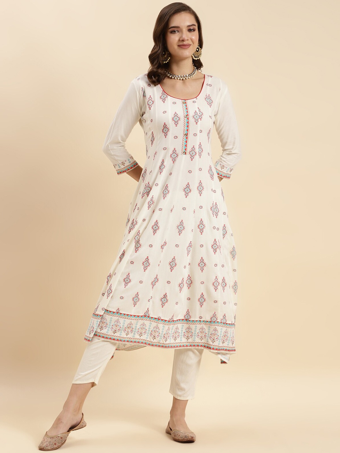 

Rangita Ethnic Motifs Printed A-Line Flared Kurta, White