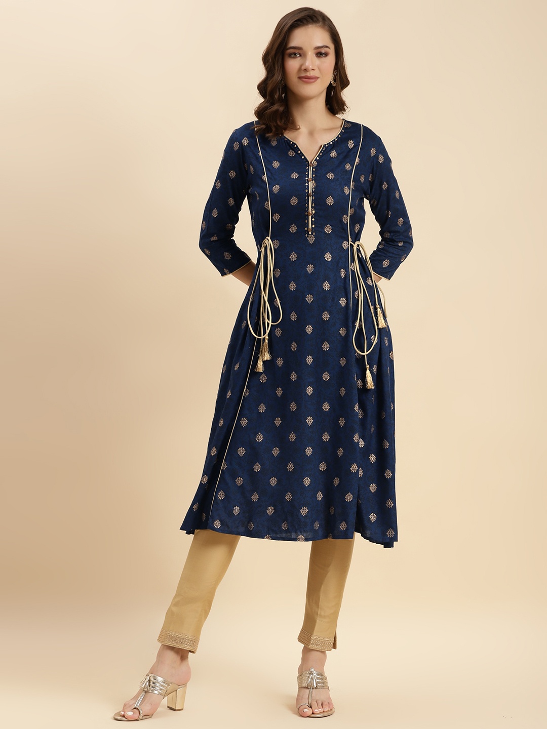 

Rangita Printed A-Line Straight Kurta, Navy blue