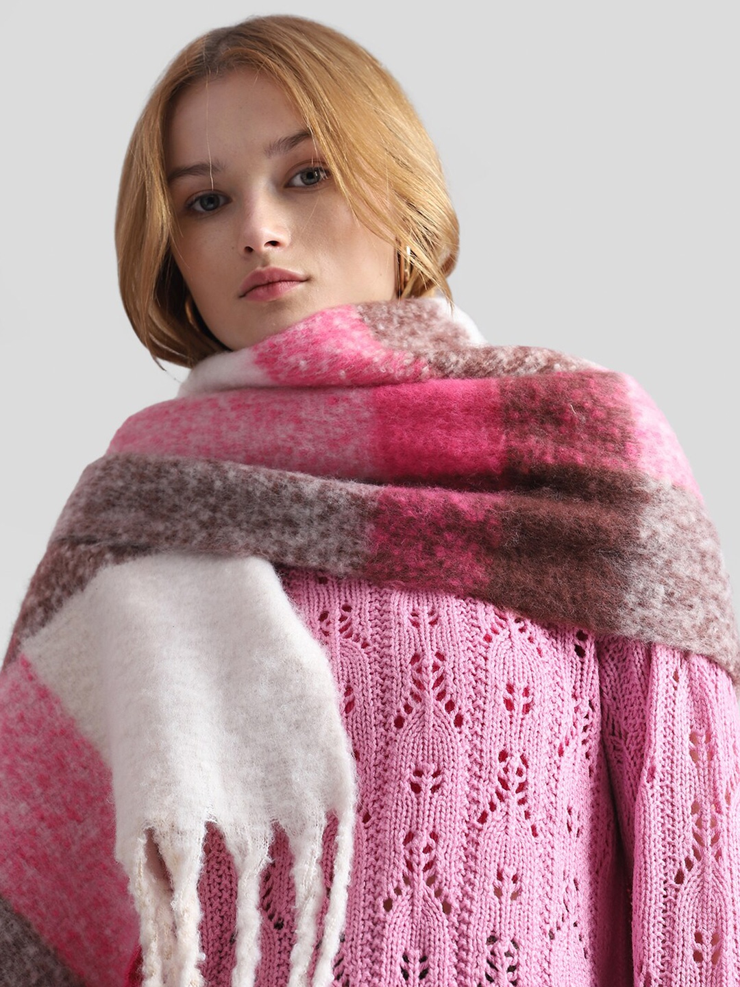 

ONLY Women Checked Scarf, Pink
