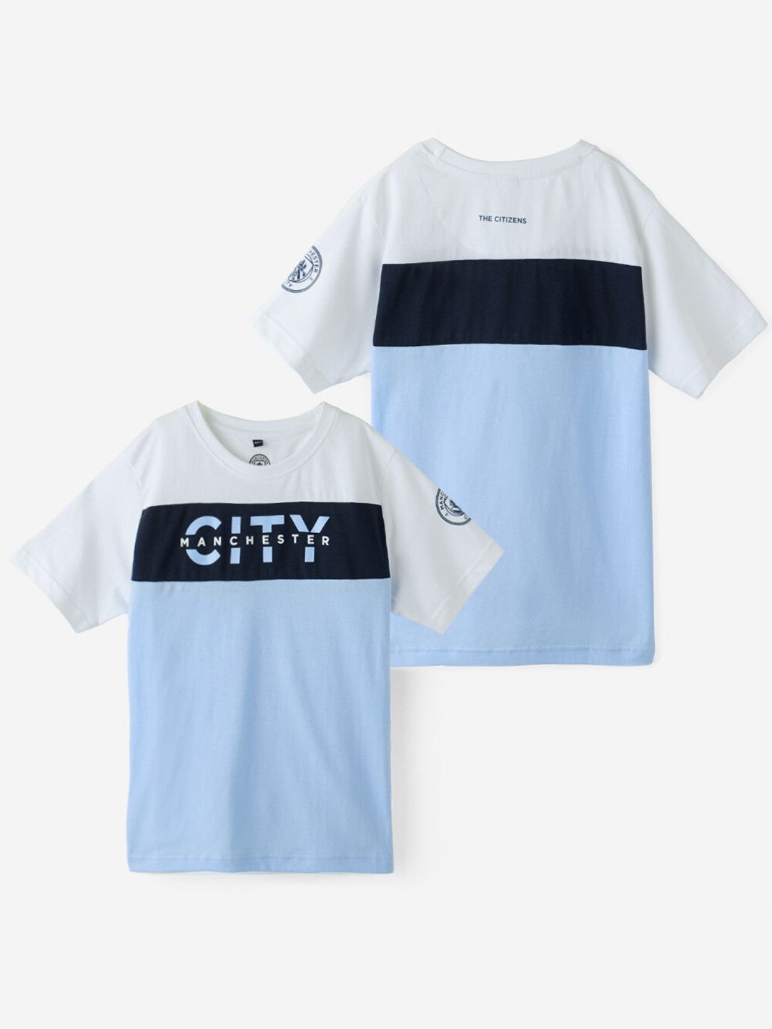 

The Souled Store Boys Blue & White Manchester City Printed Pure Cotton T-shirt