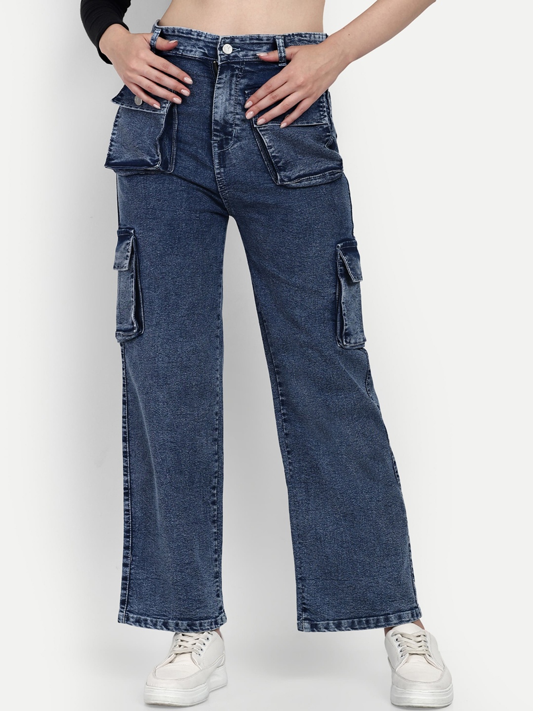 

Next One Women Smart Wide Leg High-Rise Clean Look Stretchable Jeans, Blue