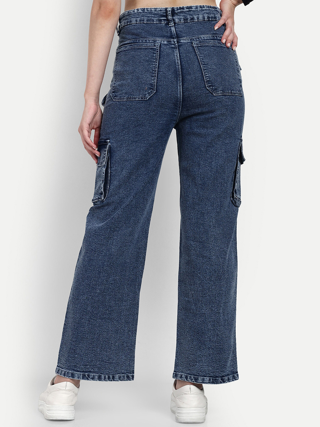 

Next One Women Smart Wide Leg High-Rise Clean Look Light Fade Stretchable Jeans, Blue