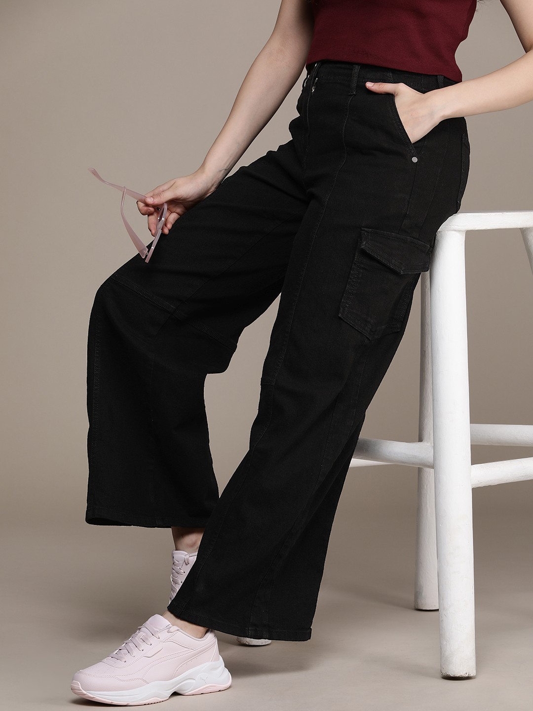 

Moda Rapido Women Cargo Stretchable Jeans, Black