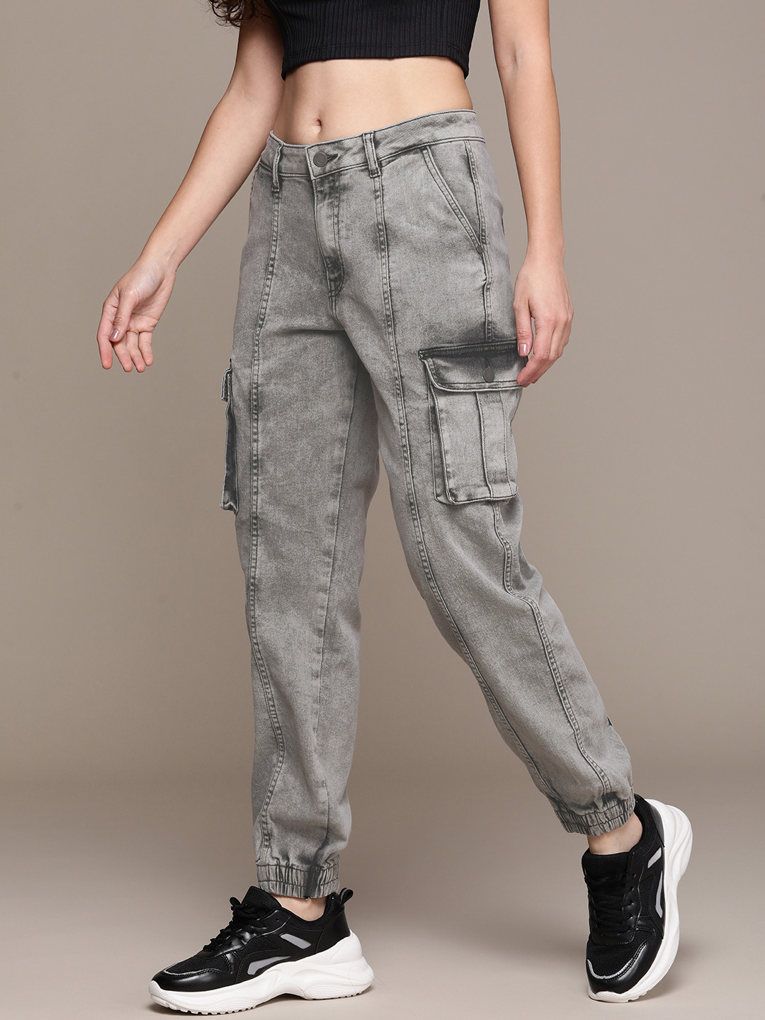 

Moda Rapido Women Mid-Rise Jogger Fit Light Fade Stretchable Jeans, Grey