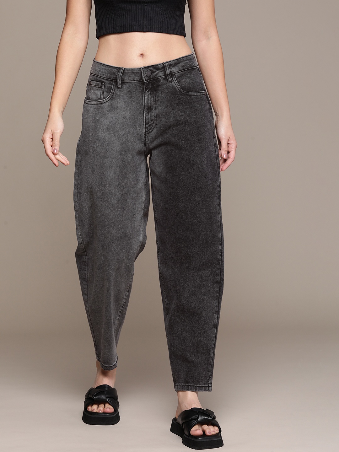 

Moda Rapido Women Mom Fit Heavy Fade Stretchable Mid-Rise Jeans, Grey