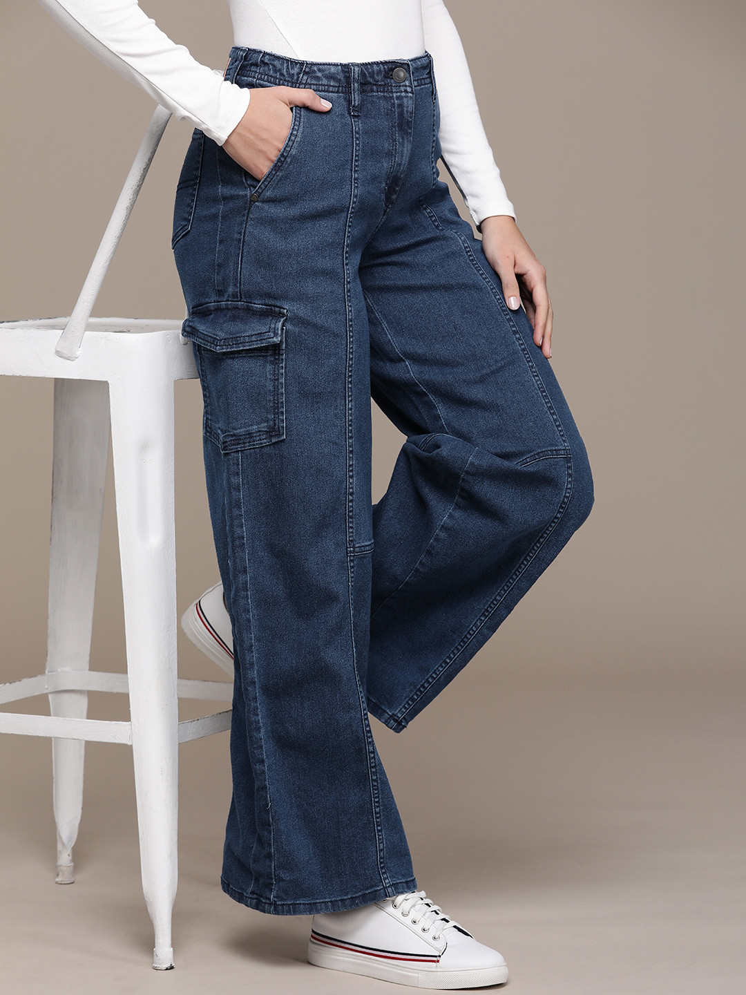 

Moda Rapido Women Stretchable Cargo Jeans, Navy blue