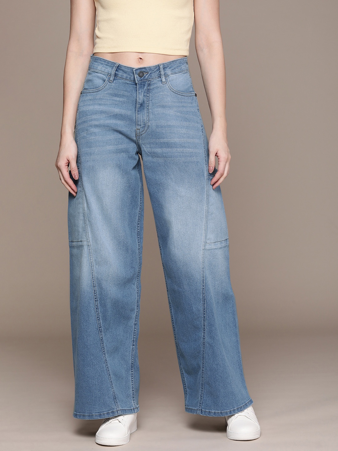 

Moda Rapido Women Relaxed Fit Heavy Fade Stretchable Cargo Jeans, Blue