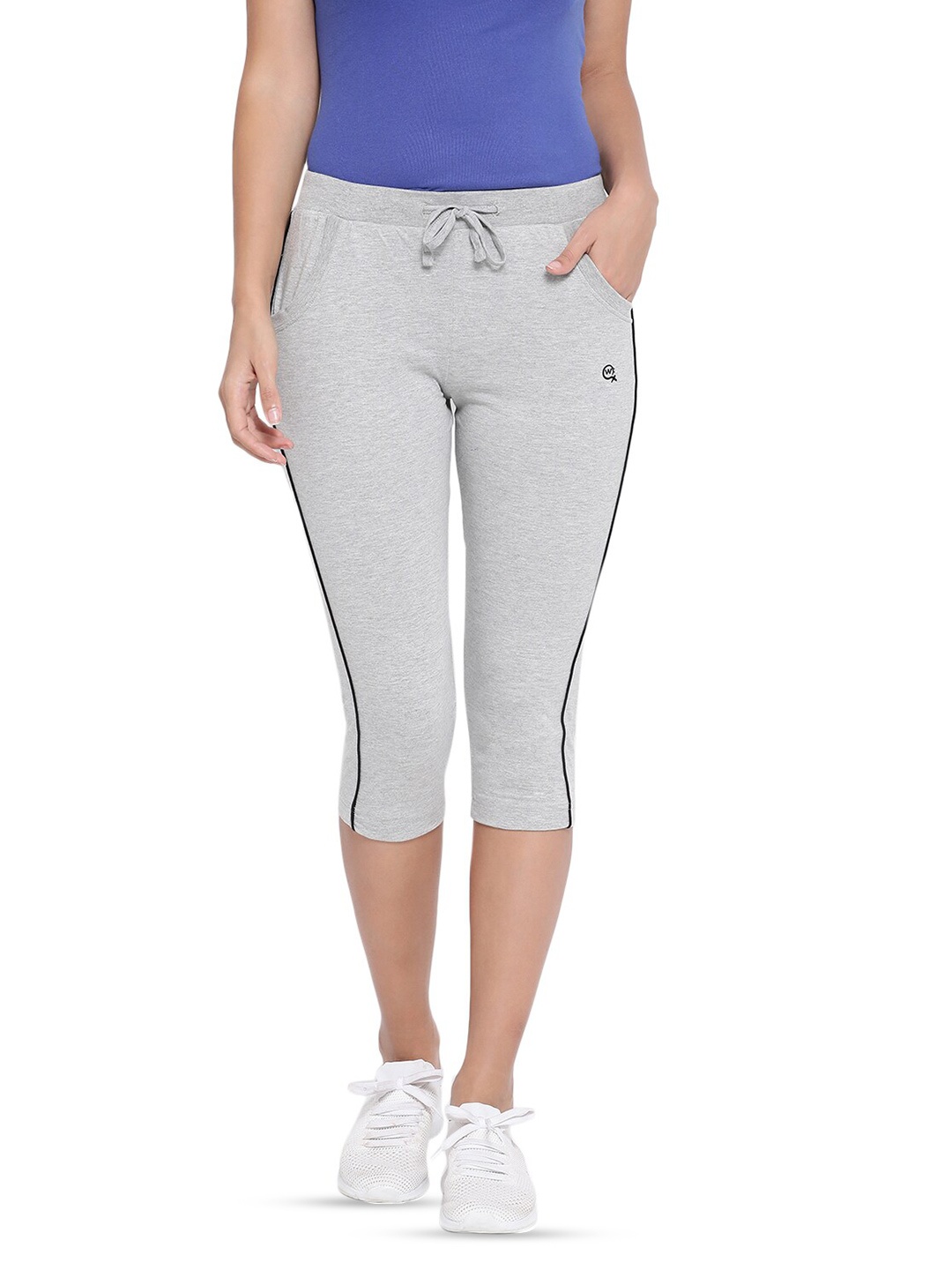 

Macrowoman W-Series Women Mid Rise Cotton Capris, Grey melange