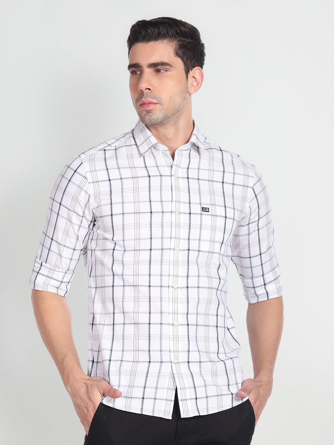 

Arrow Sport Spread Collar Slim Fit Checked Casual Pure Cotton Shirt, White