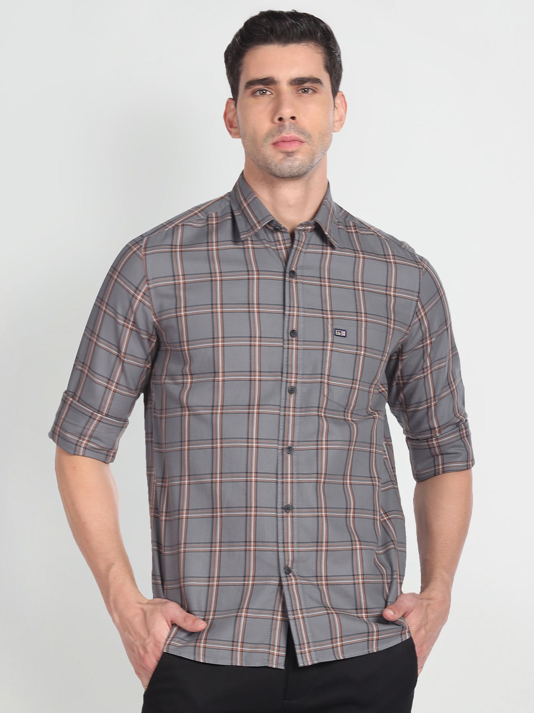 

Arrow Sport Checked Slim Fit Comfort Cotton Casual Shirt, Grey