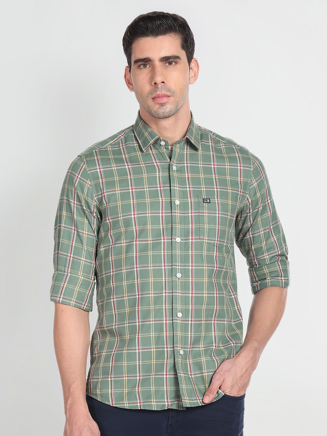 

Arrow Sport Checked Slim Fit Comfort Cotton Casual Shirt, Green