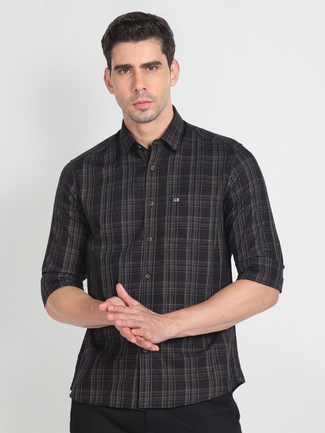 

Arrow Sport Checked Slim Fit Comfort Cotton Casual Shirt, Black