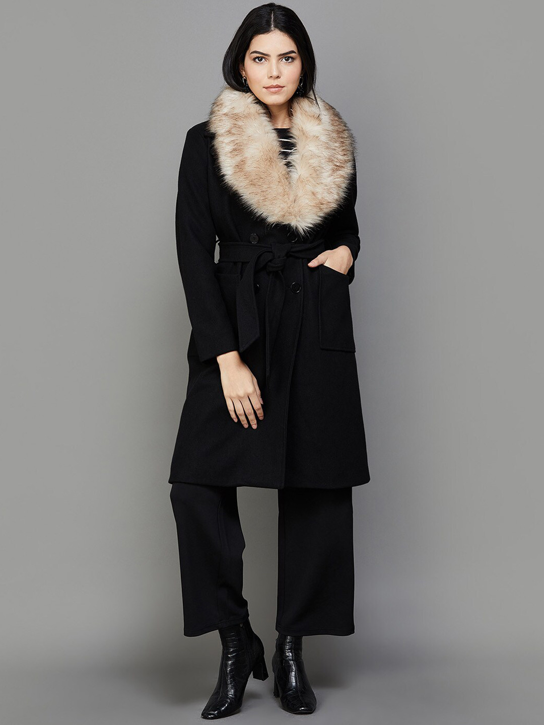 

CODE by Lifestyle Faux Fur Trim Longline Parka Jacket, Black