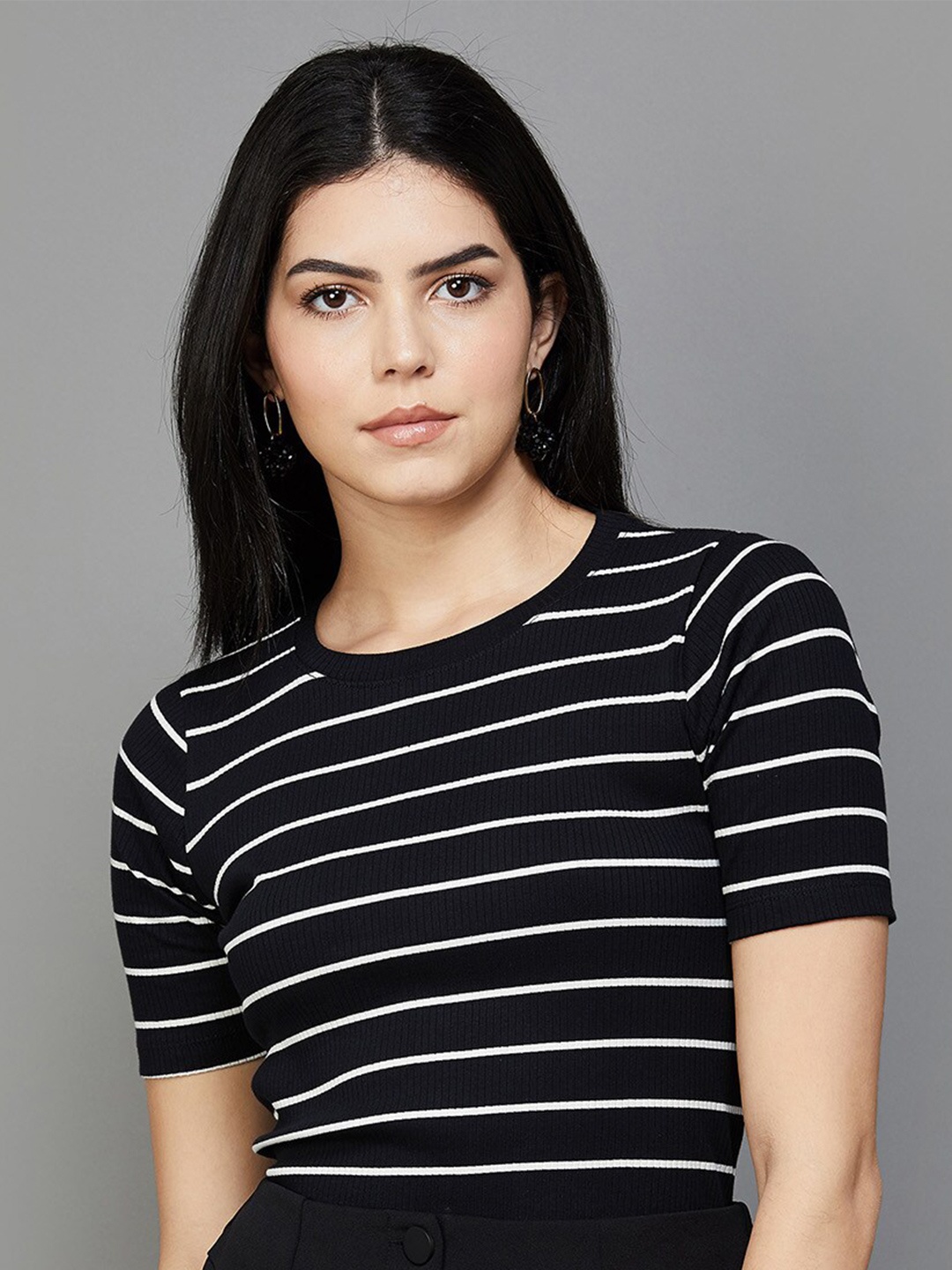 

CODE by Lifestyle Striped Cotton T-Shirt, Black