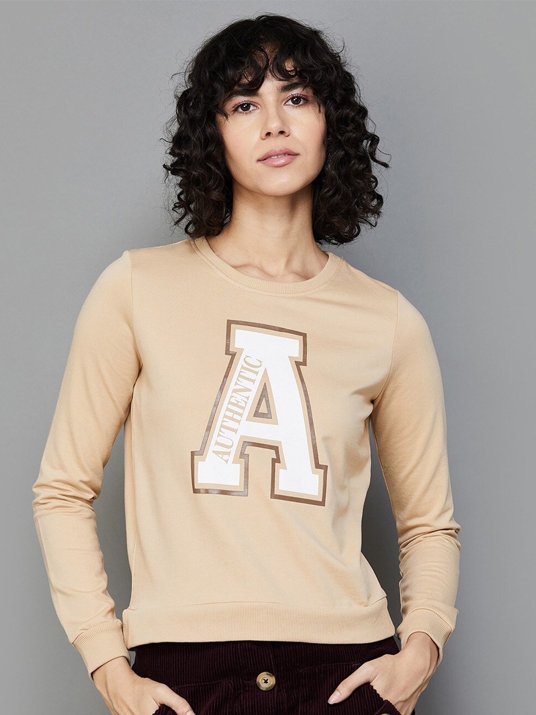 

Ginger by Lifestyle Typography Printed Cotton Sweatshirt, Beige