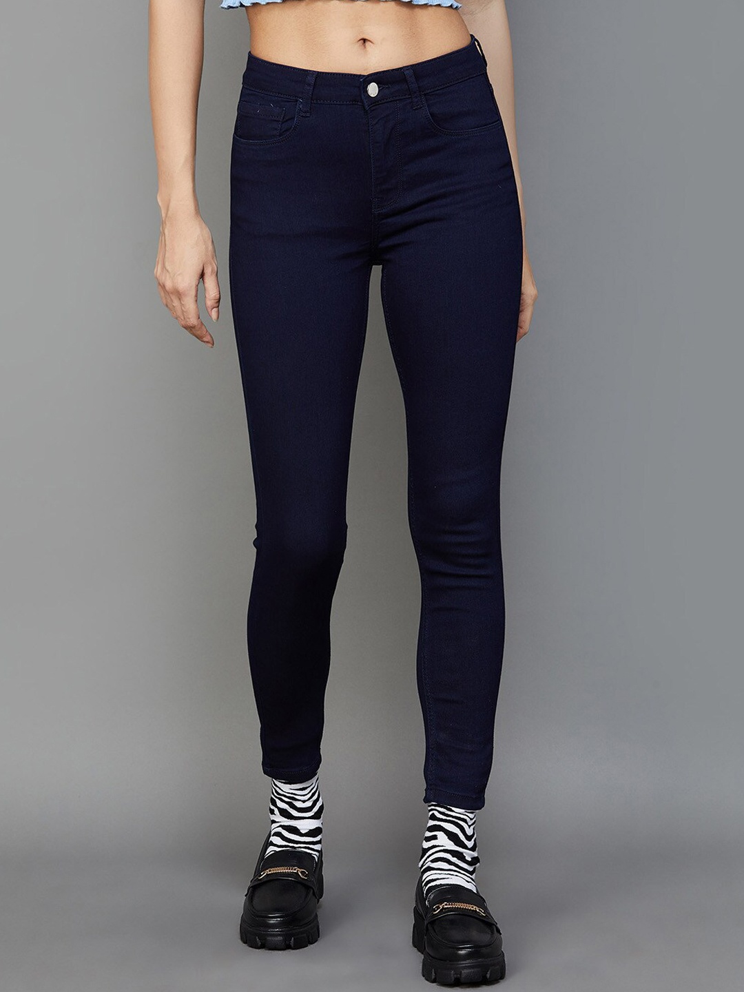 

Ginger by Lifestyle Women Skinny Fit Dark Shade Cropped Cotton Jeans, Blue