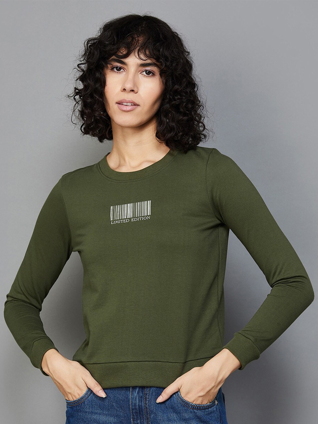

Ginger by Lifestyle Typography Printed Cotton Sweatshirt, Olive