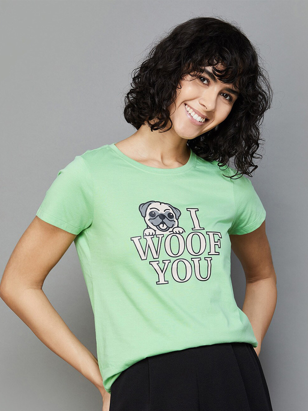 

Ginger by Lifestyle Typography Printed Round Neck Cotton T-shirt, Green
