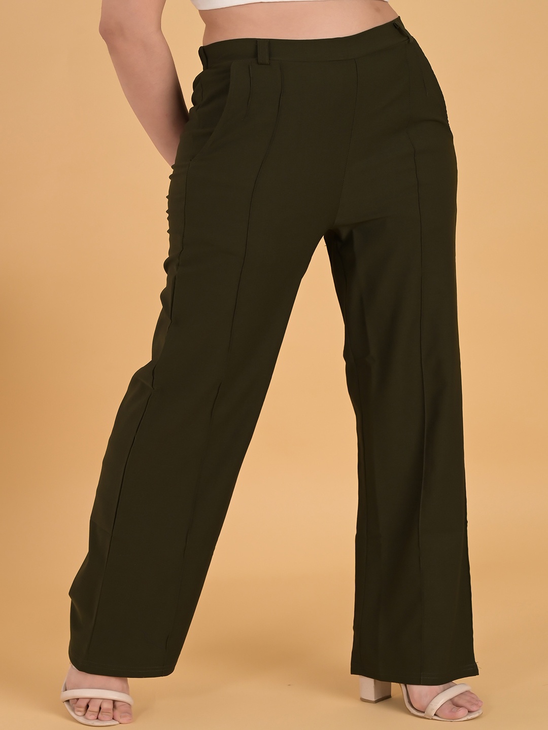 

FUBAR Women High-Rise Easy Wash Parallel Trousers, Green