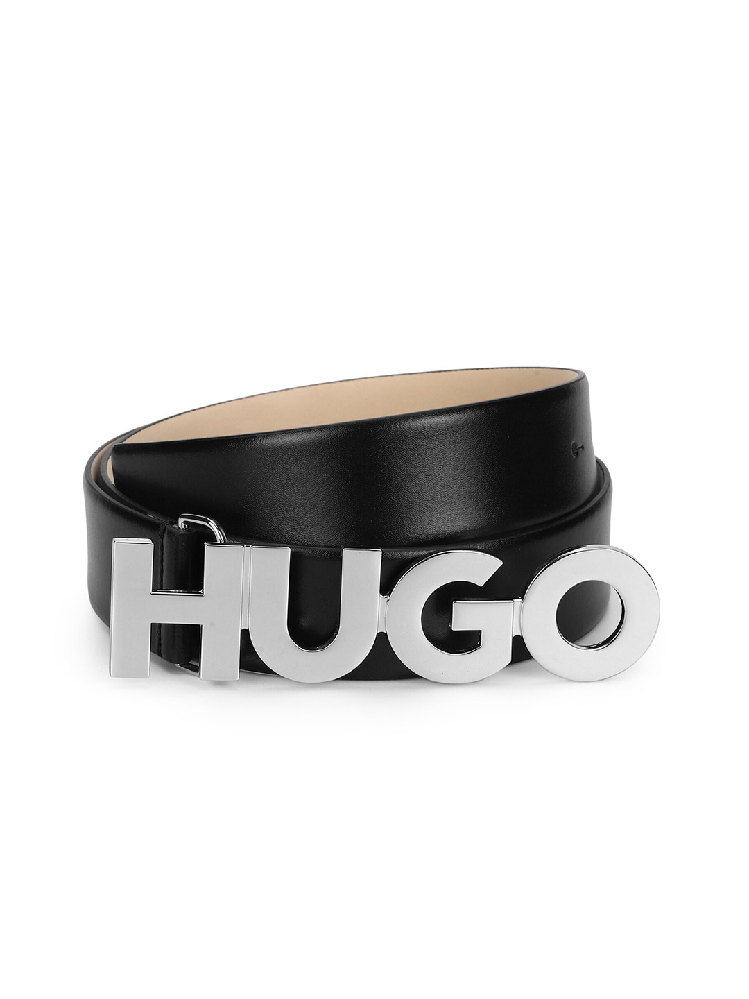 

HUGO Women Leather Plaque Buckle Formal Belt, Black