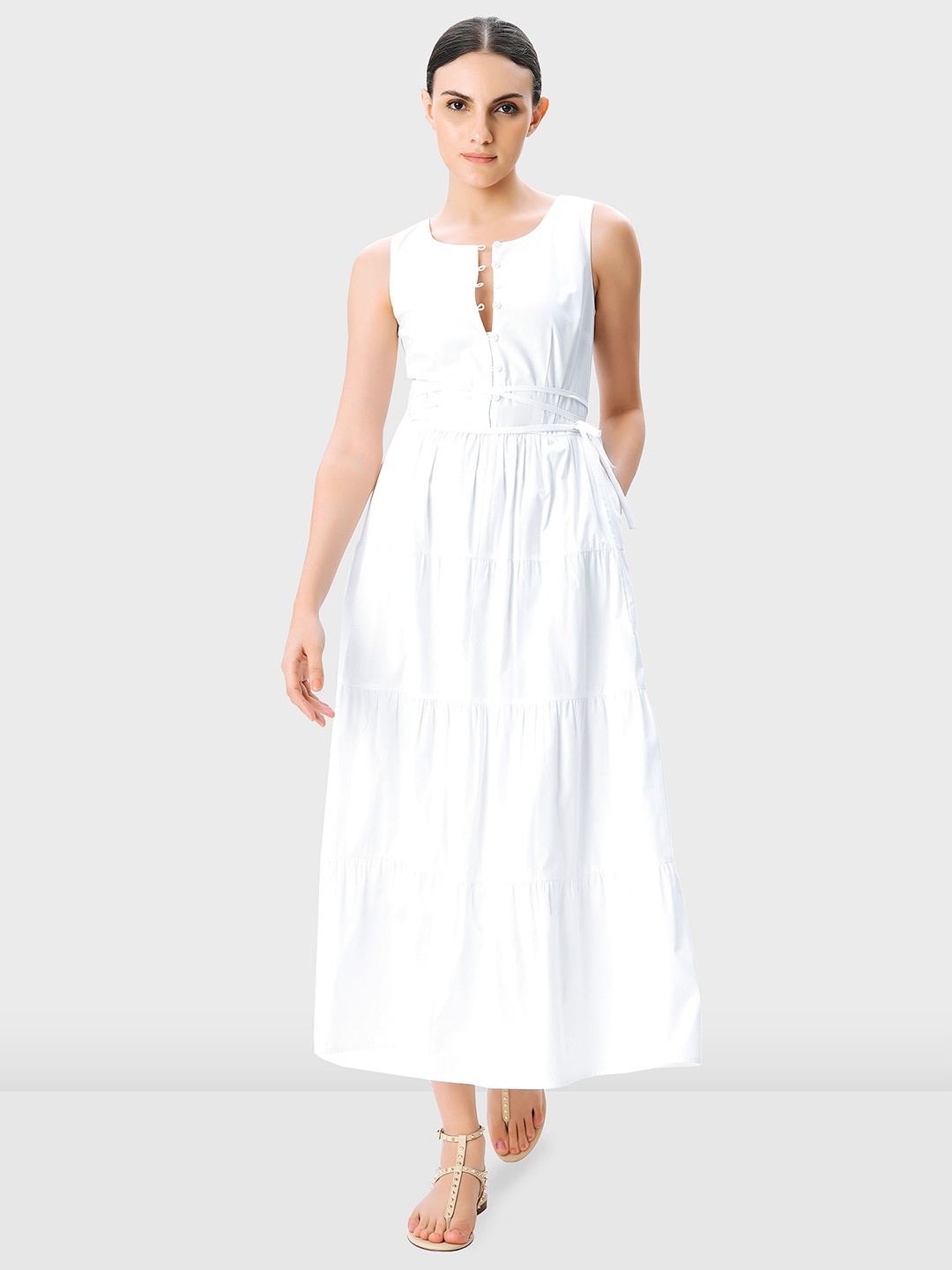 

Zapelle Sleeveless Cotton Fit & Flare Midi Dress, White