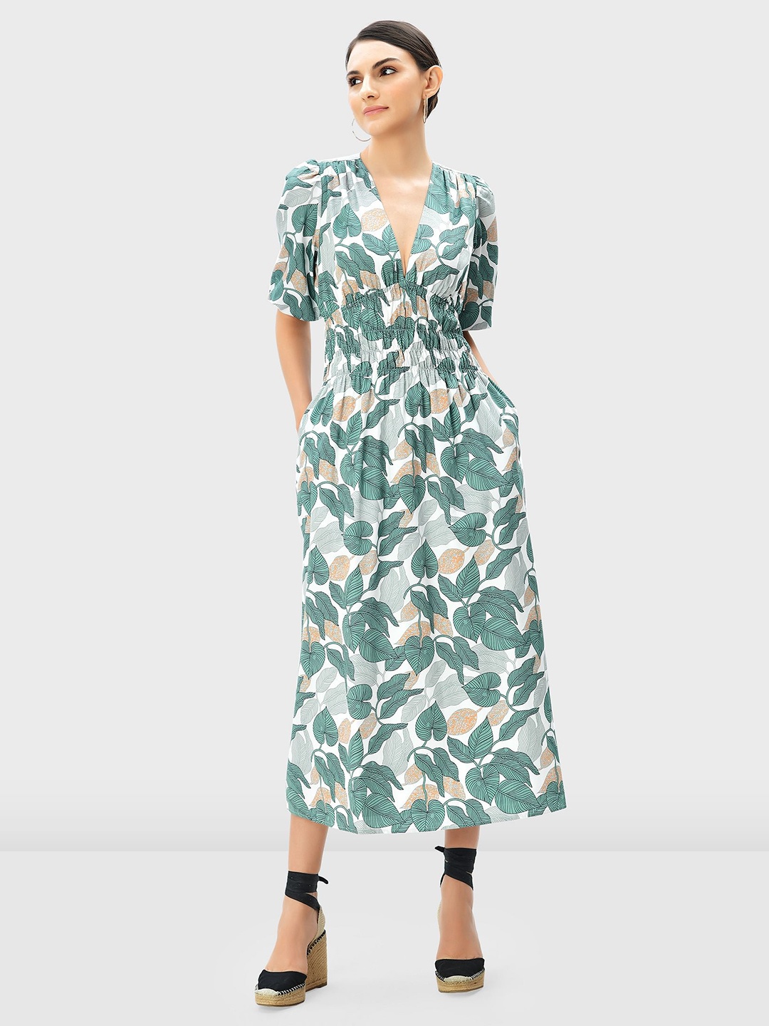 

Zapelle Floral Printed Fit & Flare Midi Dress, White