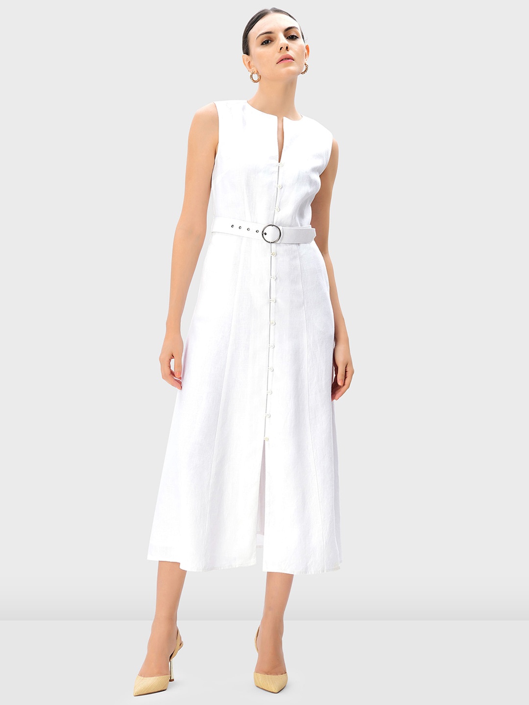 

Zapelle Sleeveless A-Line Midi Linen Dress, White