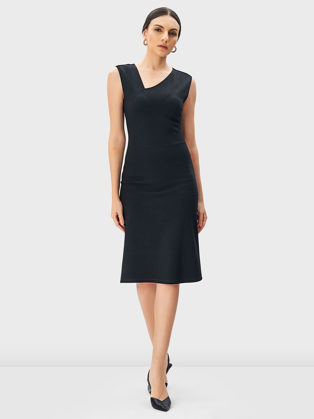 

Zapelle Asymmetric Neck Sheath Dress, Black