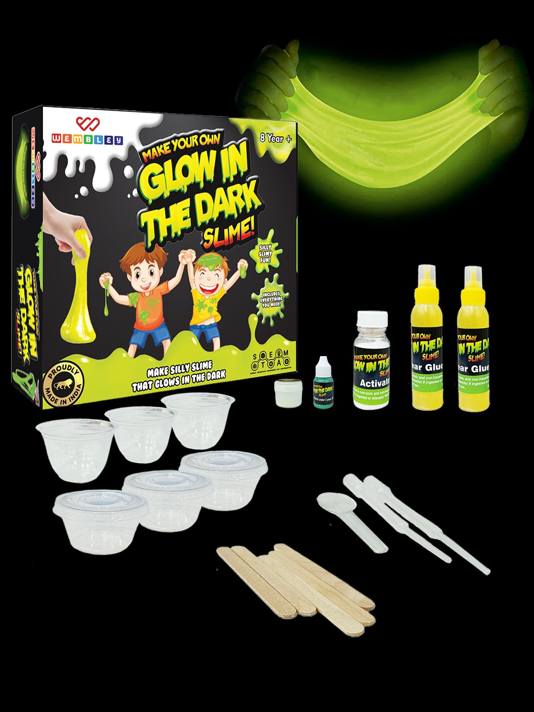 

WEMBLEY Kids Glow In The Dark DIY Slime Kit, Black