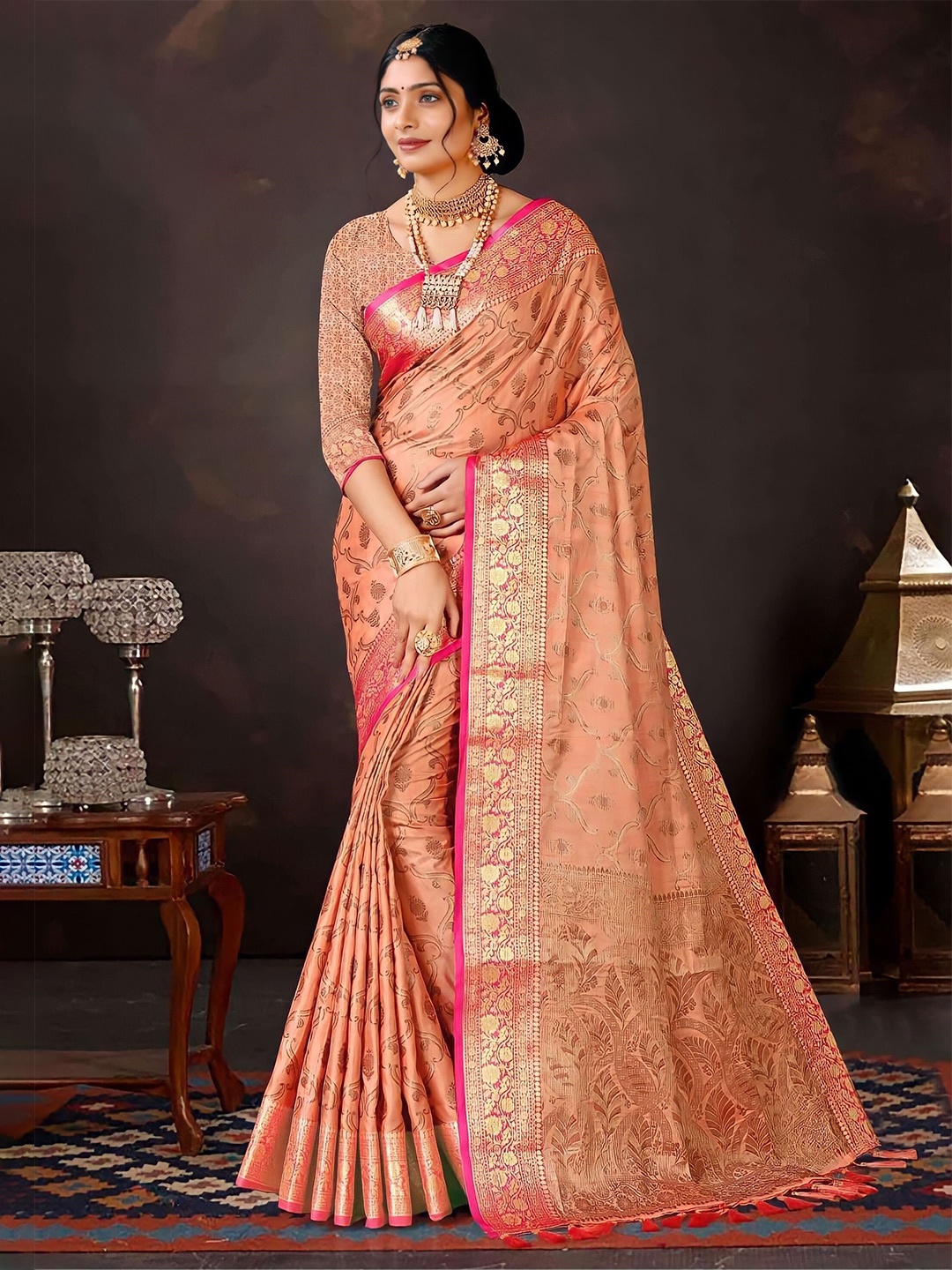 

Mitera Woven Design Zari Banarasi Saree, Orange