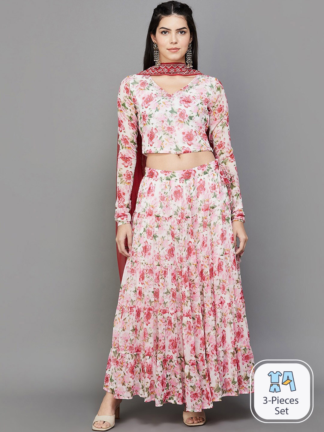 

Melange by Lifestyle Printed Ready to Wear Lehenga Choli With Dupatta, Pink