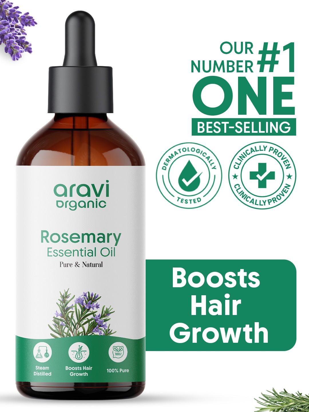 

Aravi Organic Pure & Natural Rosemary Essential Oil for Hair Growth & Nourishment - 100 ml, Na