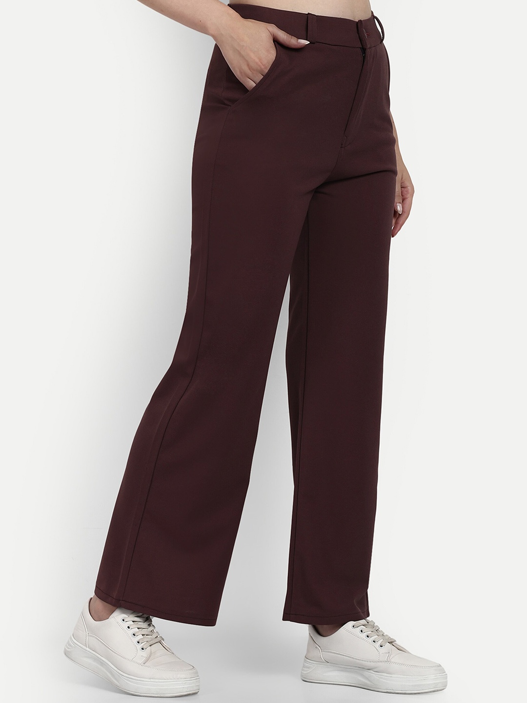 

BROADSTAR Women Smart Wide Leg Loose Fit High-Rise Easy Wash Parallel Trousers, Brown