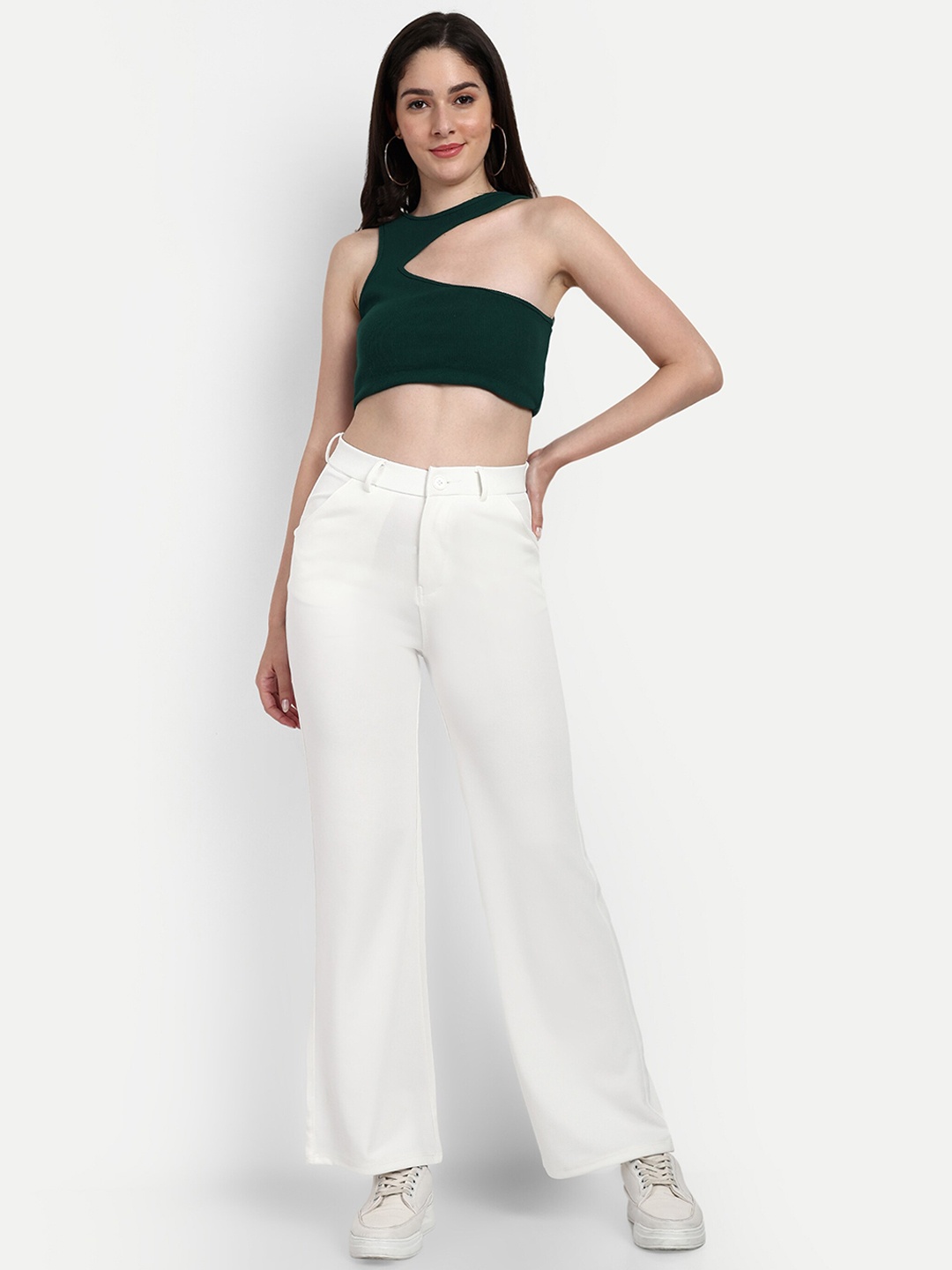 

BROADSTAR Women Smart Loose Fit High-Rise Easy Wash Parallel Trousers, White