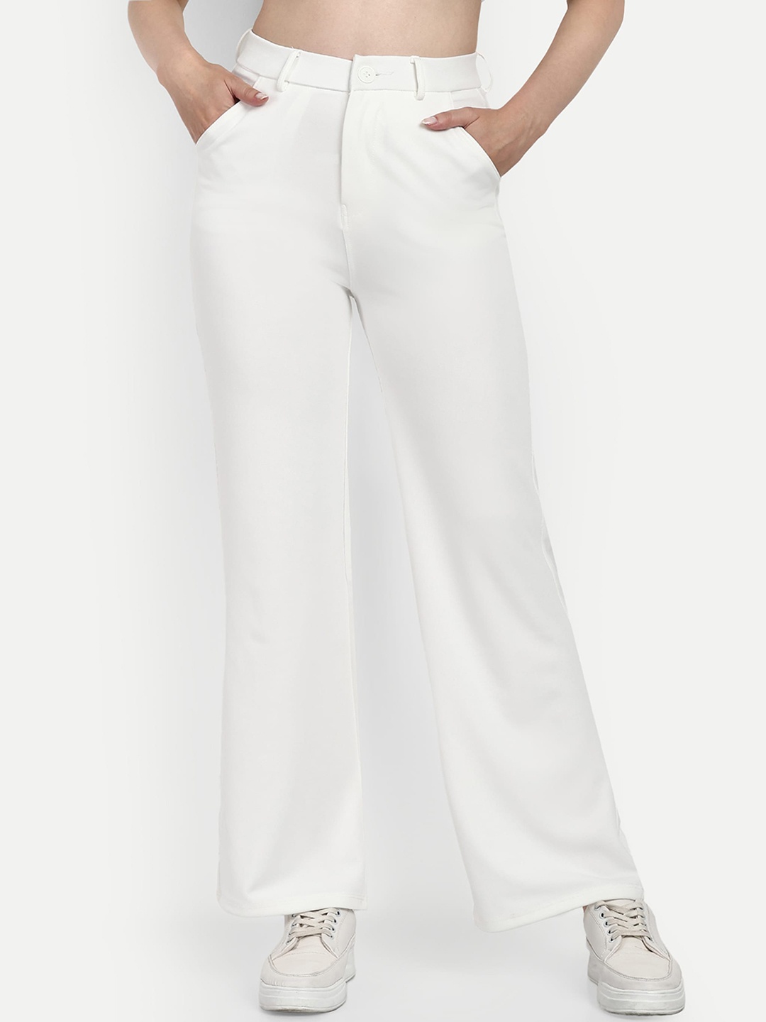 

BROADSTAR Women Smart Loose Fit High-Rise Easy Wash Parallel Trousers, White