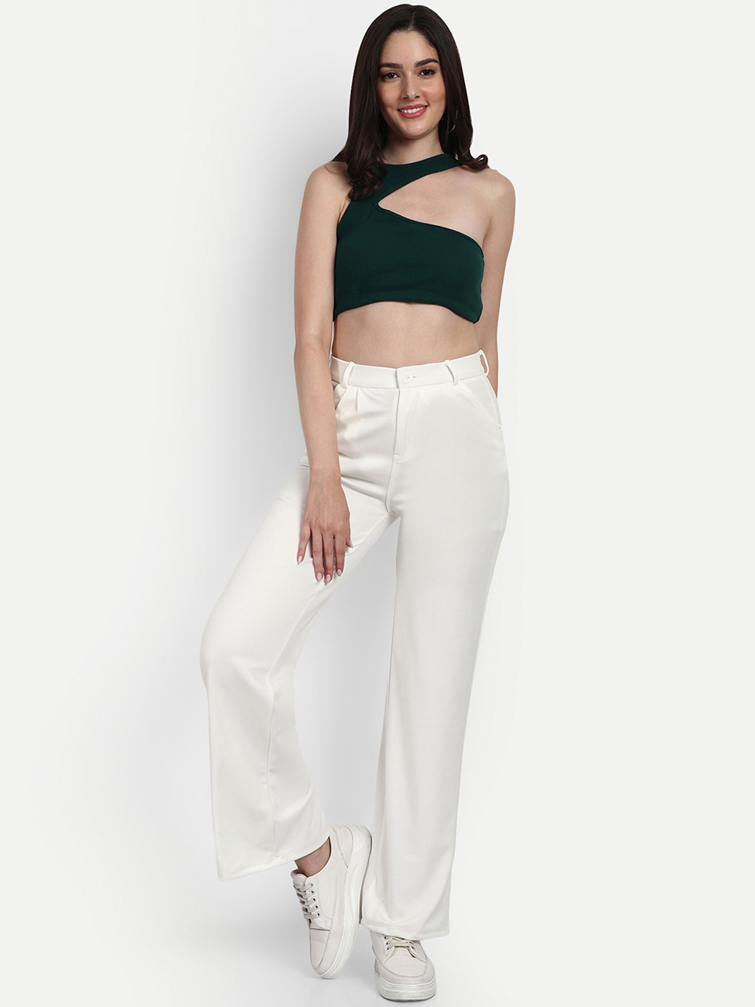 

BROADSTAR Women Smart Loose Fit High-Rise Easy Wash Trousers, White