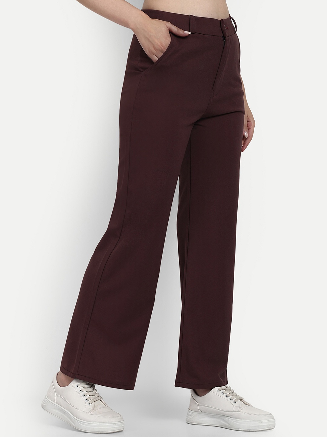 

Next One Women Smart Loose Fit High-Rise Easy Wash Stretchable Parallel Trousers, Brown