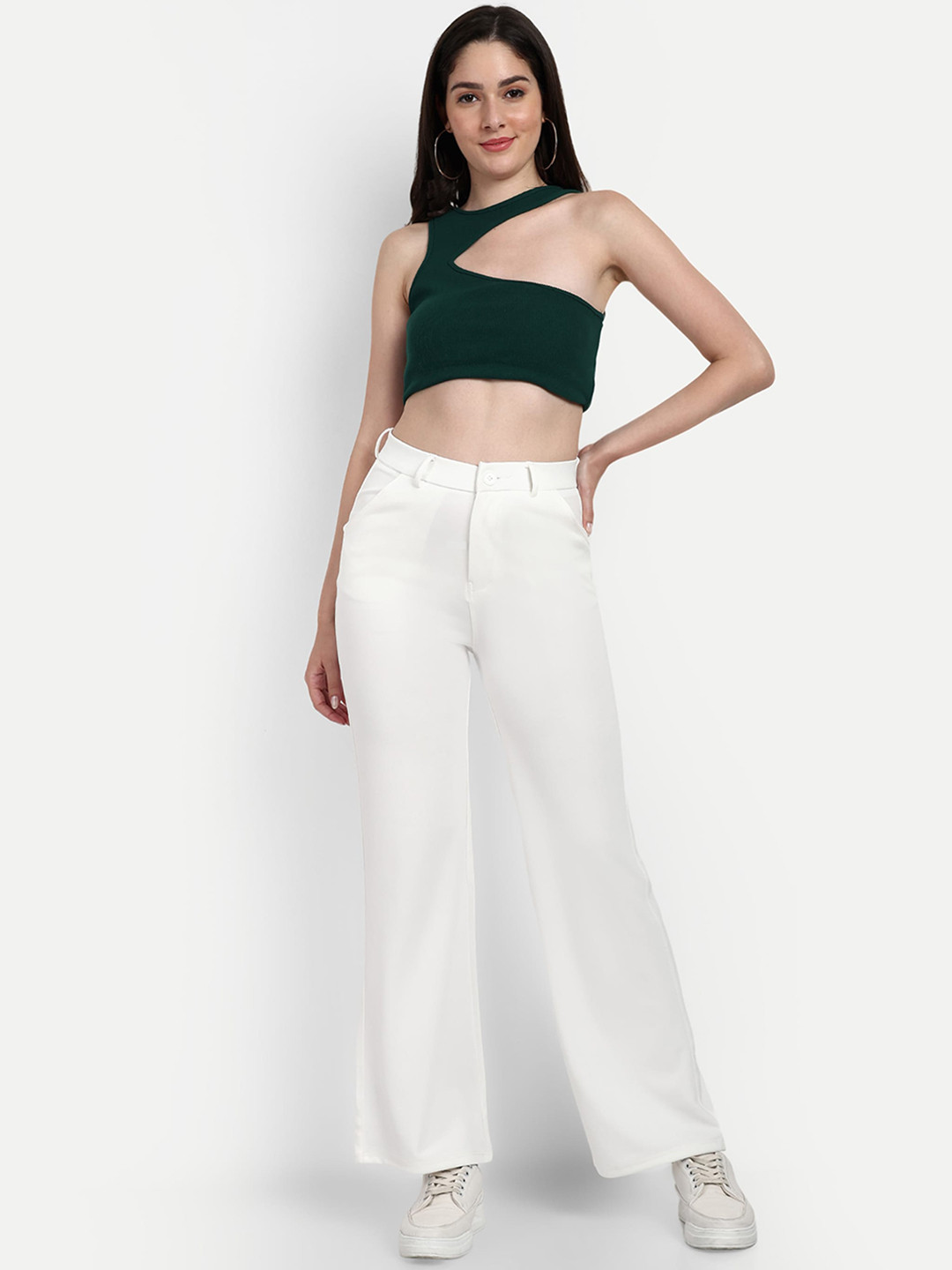 

Next One Women Smart Loose Fit High-Rise Easy Wash Parallel Trousers, White