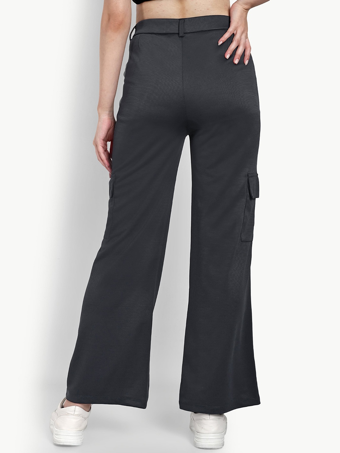 

Next One Women Smart Straight Fit High-Rise Easy Wash Cargos Trousers, Grey