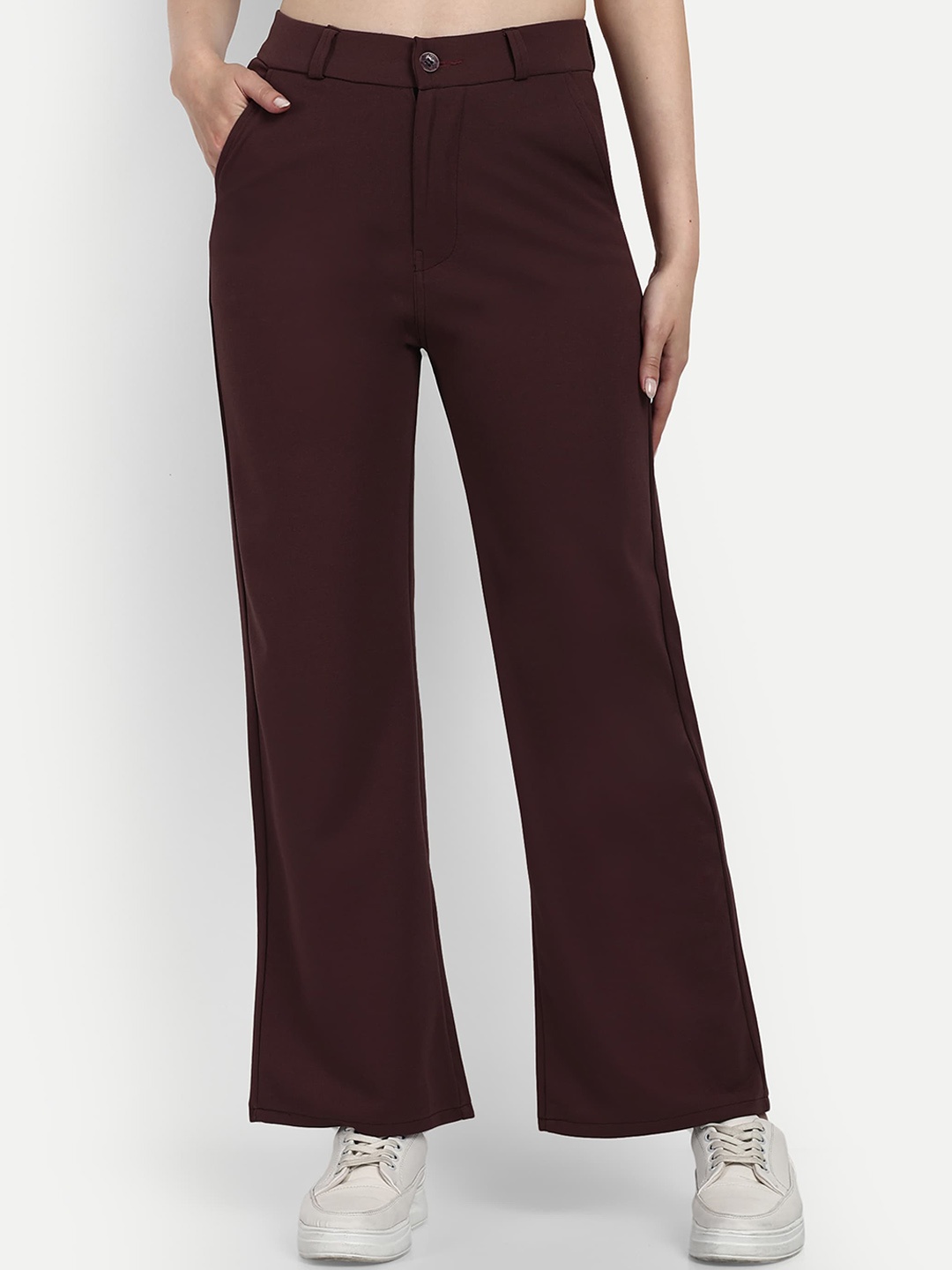 

Next One Women Smart Loose Fit High-Rise Easy Wash Stretchable Parallel Trousers, Brown