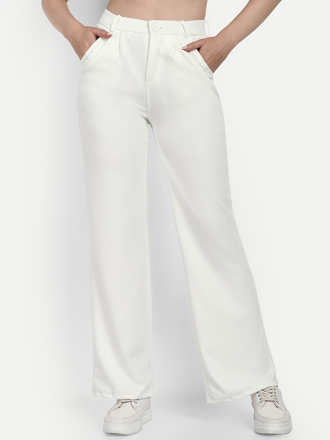 

Next One Women Smart Loose Fit High-Rise Easy Wash Stretchable Parallel Trousers, White