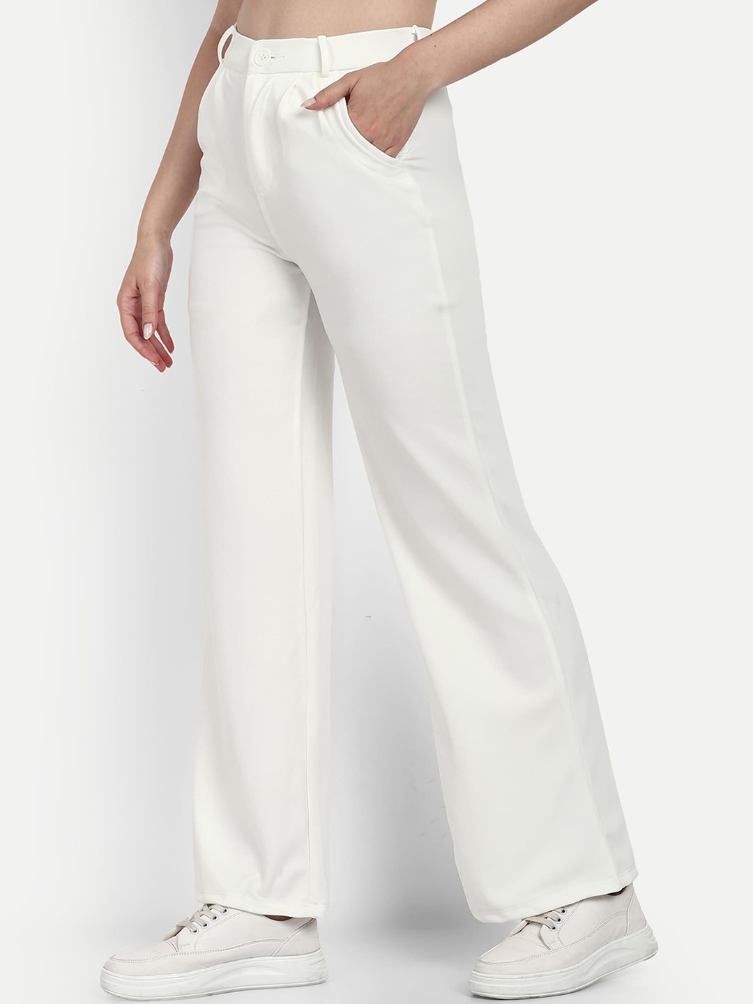 

Next One Women Smart Loose Fit High-Rise Easy Wash Parallel Trousers, White