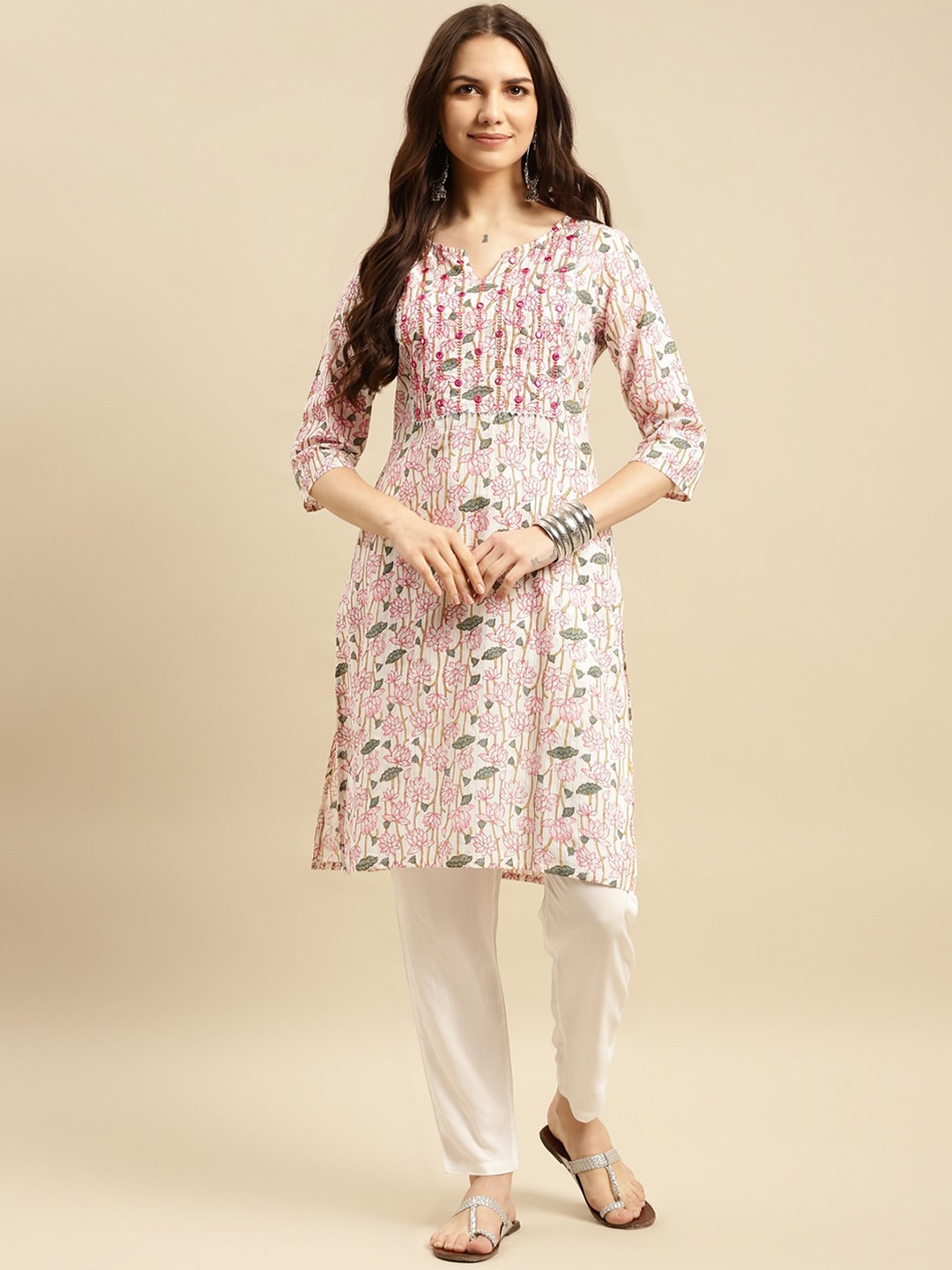 

Rangita Floral Printed Pure Cotton Kurta with Trousers, Pink
