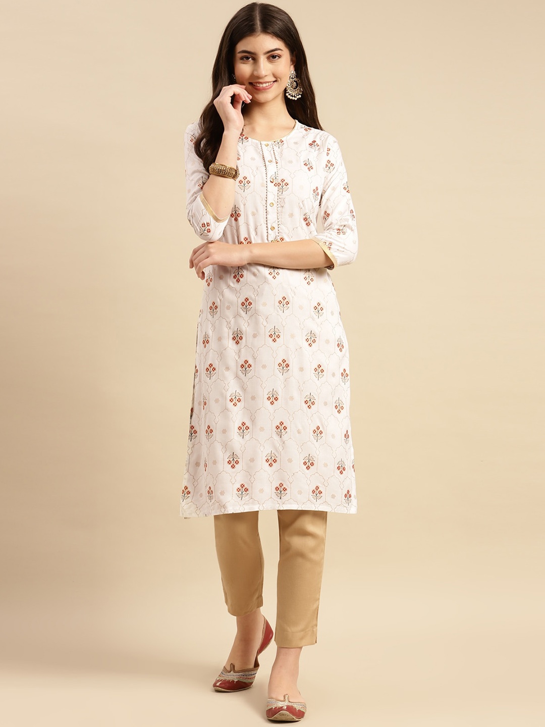 

Rangita Floral Printed Straight Kurta with Trousers, White