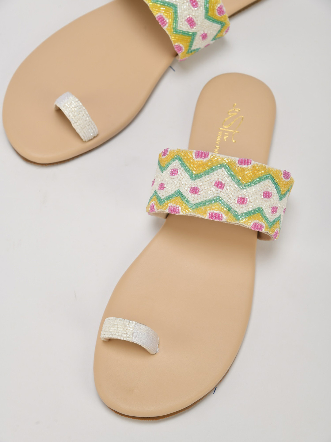 

THE WHITE POLE Embellished One Toe Flats, Beige