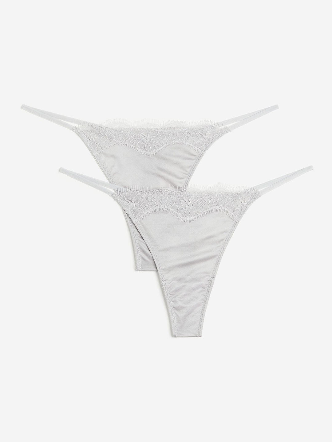 

H&M Women 2 Pack Lace Trimmed Thong Briefs, Grey