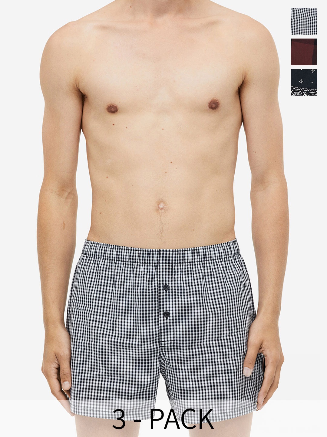 

H&M Men 3 Pack Woven Cotton Boxer Shorts, Red